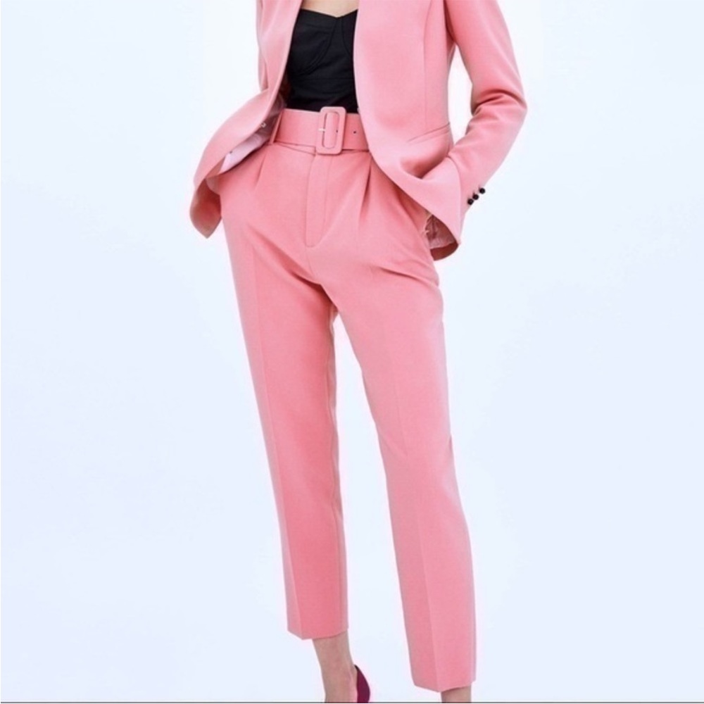 Zara Pink Tapered Belted Trousers